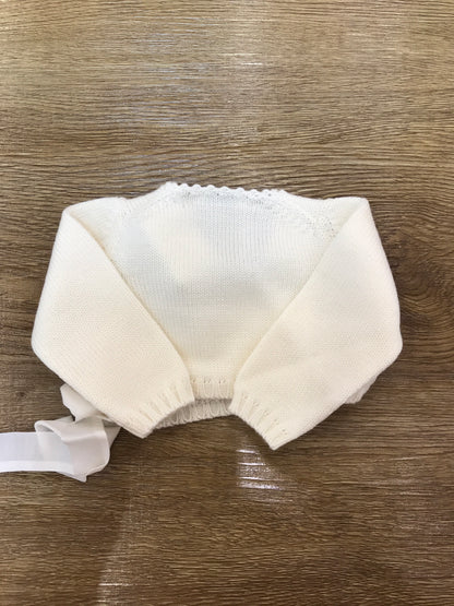 Cardigan Colibrì in lana panna ad incrocio con fiocchetto