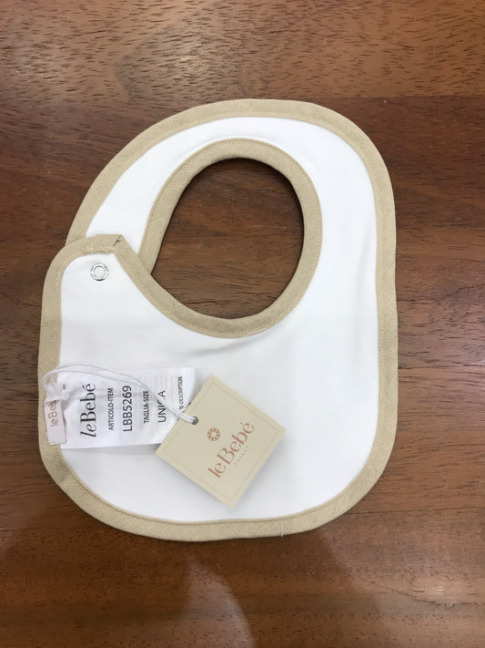 Bavetta Le Bebè in cotone bianco con rifiniture beige ed orsetto centrale