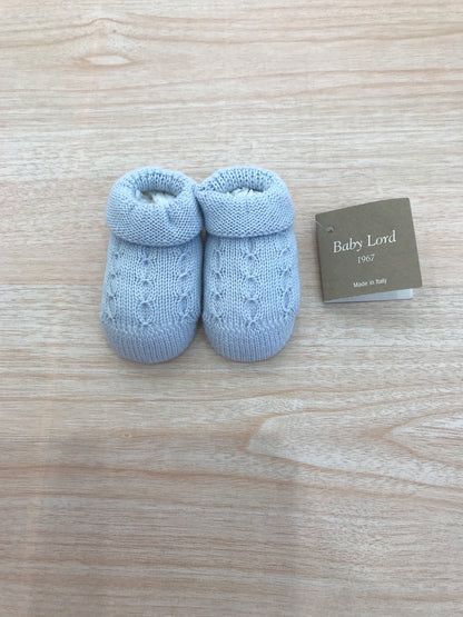 Babbucce Baby Lord in filo celesti con lavorazione di trecce sul davanti