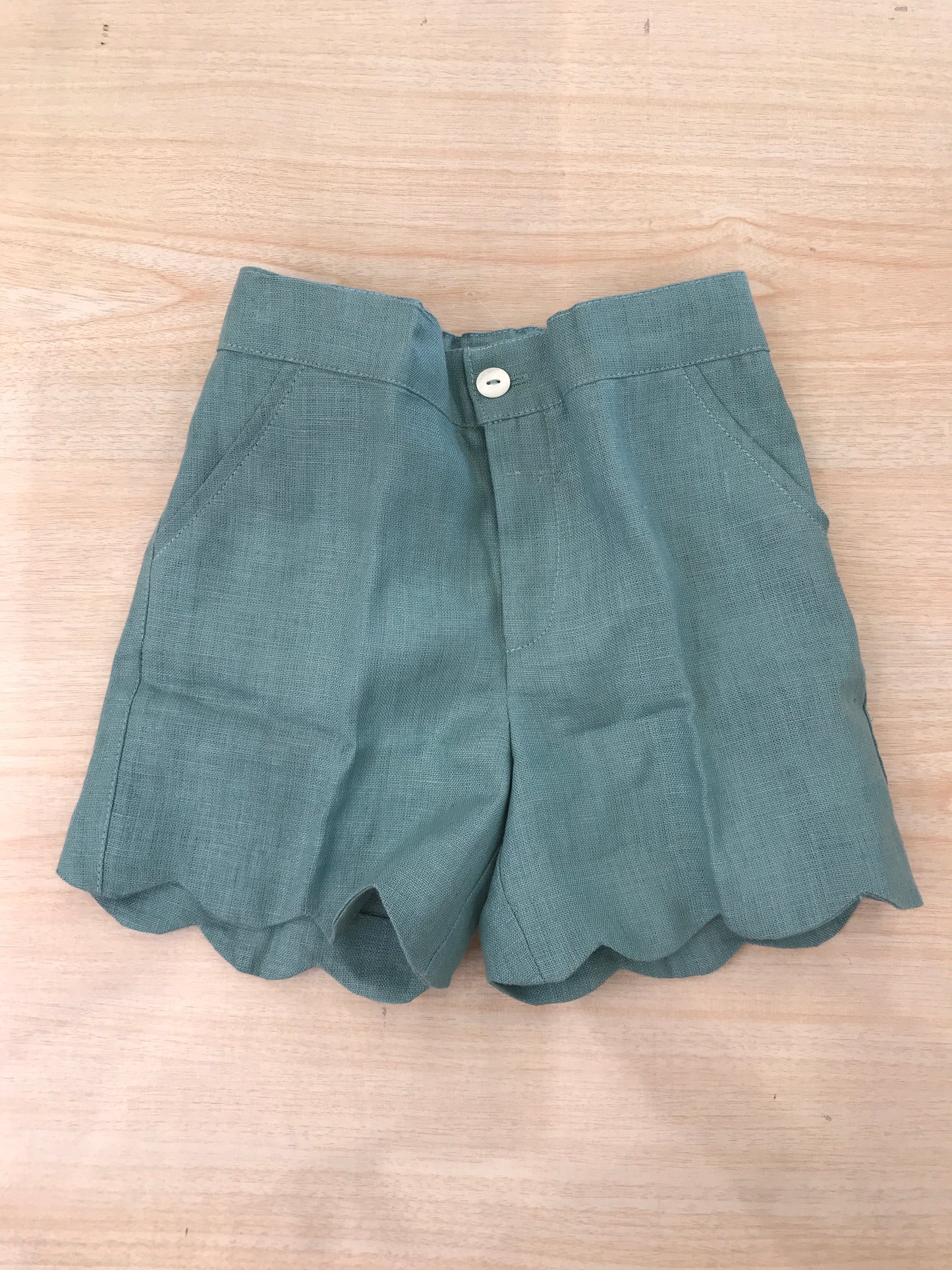 Pantalone Les Enfants de gisele in lino verde con tasche smerlato al bordo