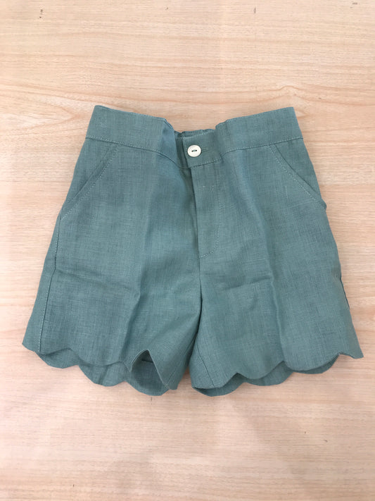Pantalone Les Enfants de gisele in lino verde con tasche smerlato al bordo
