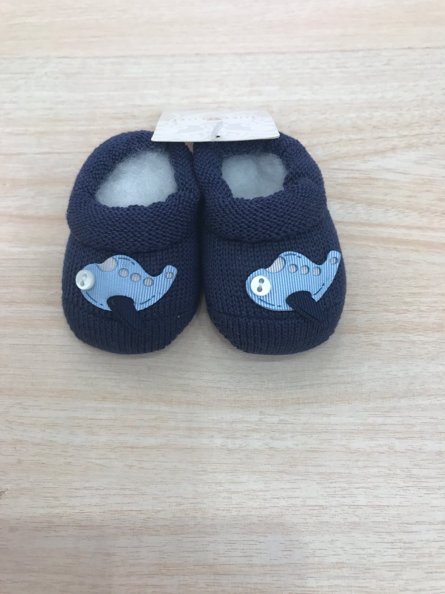 Babbucce Story Loris in filo blu scuro con aereoplano celeste sul davanti