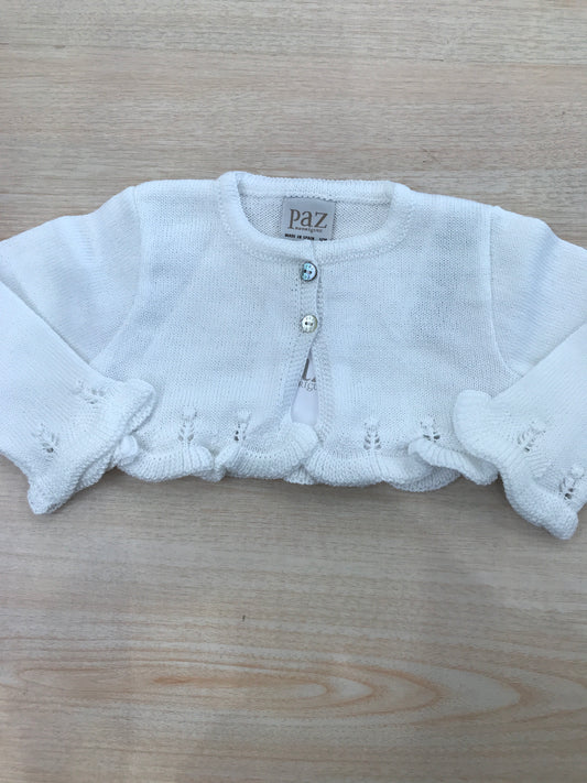 Cardigan Paz Rodriguez in filo bianco con rusche ai bordi