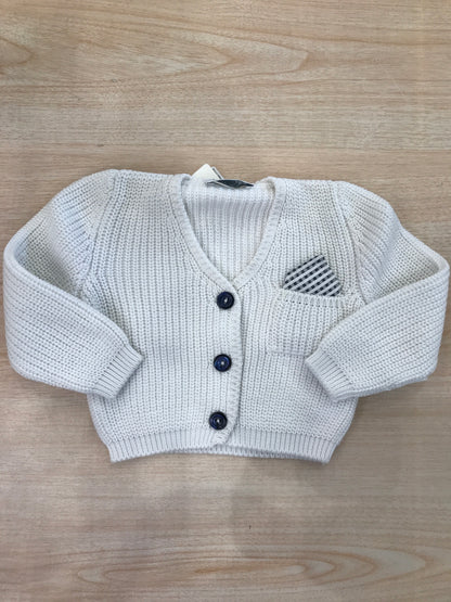 Cardigan Colibrì in filo manica lunga con bottoncini blu e taschino con pochette