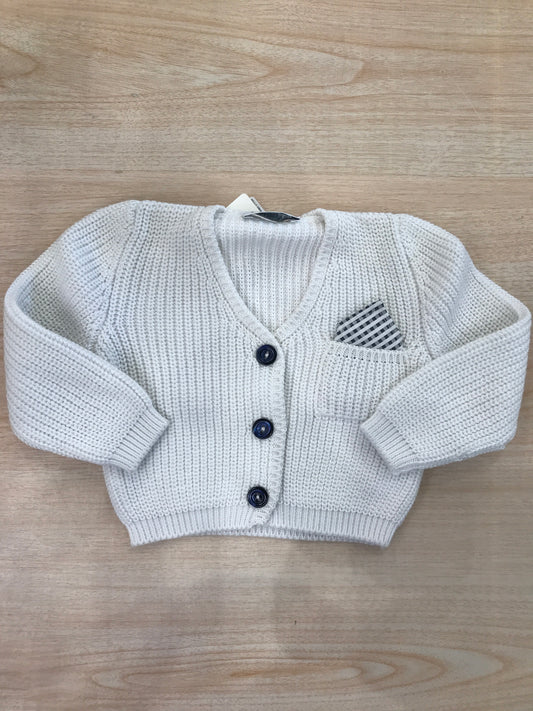Cardigan Colibrì in filo manica lunga con bottoncini blu e taschino con pochette