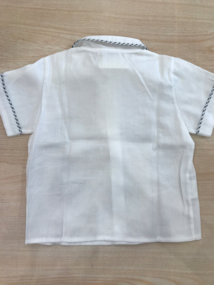 Camicia Colibrì mezza manica bianca con profilo a quadretti blu scuro