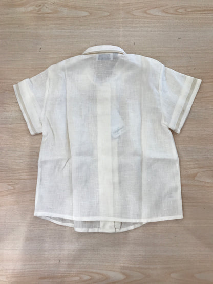 Completo Duepunti camicia mezza manica con rifiniture beige con salopette con bretelle