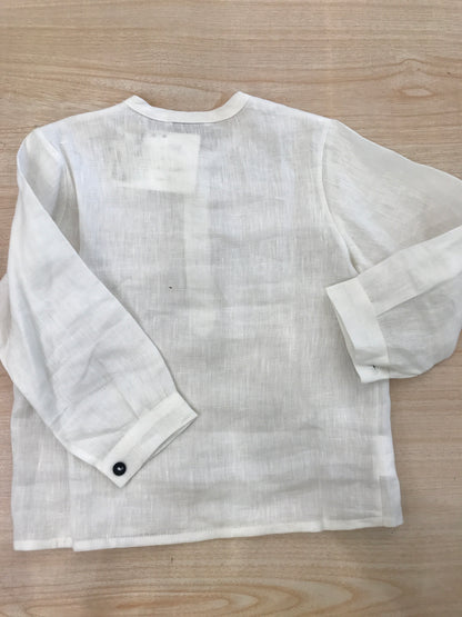 Completo Colibrì due pezzi camicia manica lunga di lino bianco con bottoni blu con bermuda blu