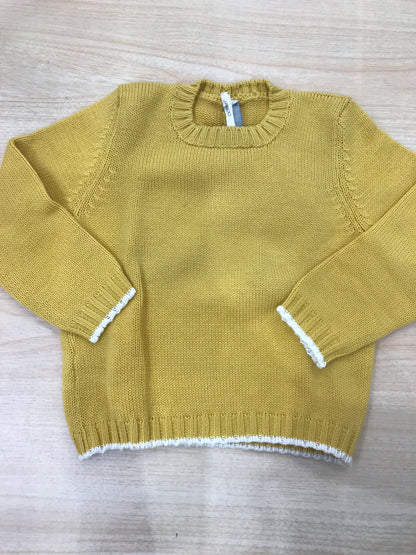 Maglione Colibrì in filo senape con rifiniture bianche e collo tondo