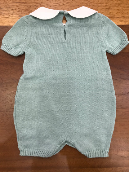 Pagliaccetto Baby Lord in filo mezza manica collo tondo bianco lavorazione di punto smock bianco sul petto