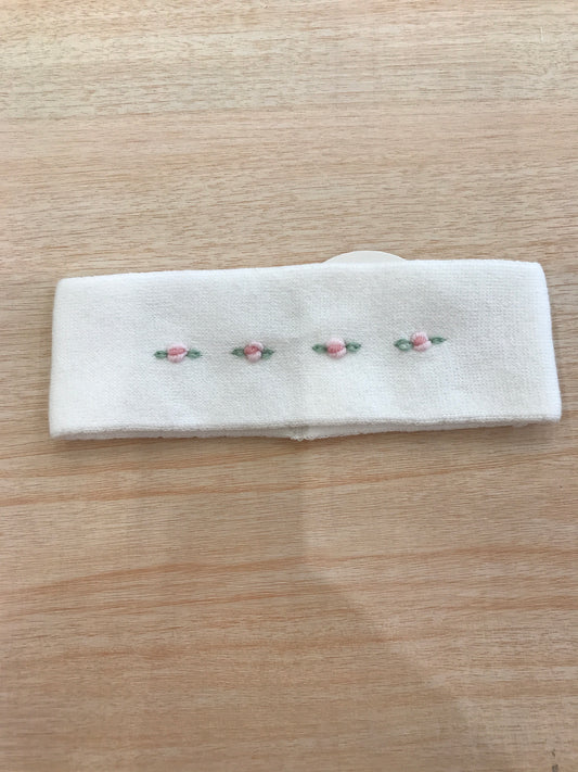 Fascia Baby Lord in filo bianco con roselline ricamate al centro
