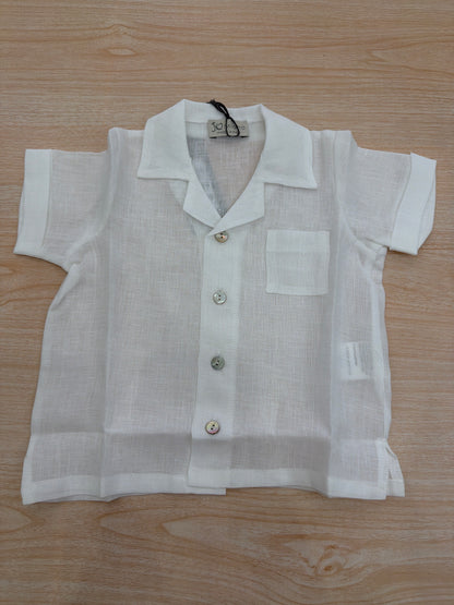 Camicia Jo Milano mezza manica in lino con bottoncini con taschino laterale