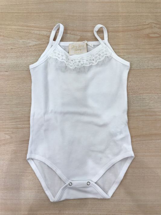 Body Story Loris in cotone bianco con bretelle bianche con rusche in pizzo sul davanti