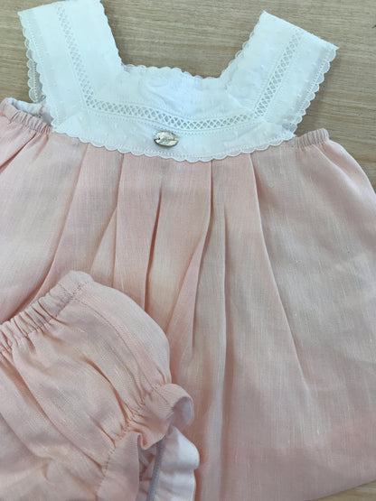 Completo Martin Aranda in cotone abitino smanicato con smerlo e culotte