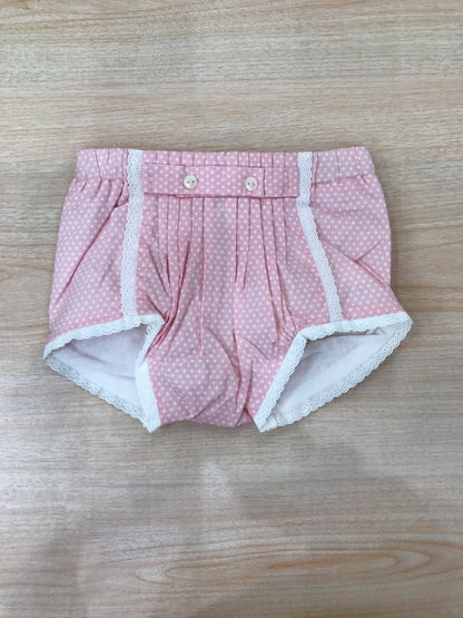 Culotte Laranjinha in cotone rosa con san gallo bianco sul davanti