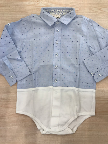 Camicia Cielo Blu in cotone manica lunga celeste con pois colorati con effetto body