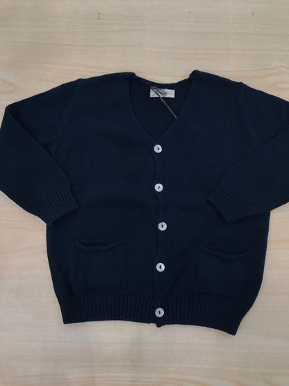 Cardigan Jo Milano in filo blu scuro con bottoncini sul davanti