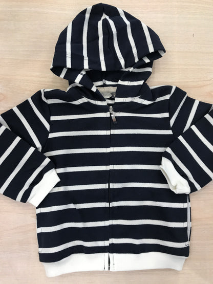 Felpa Jo Milano in cotone bianco e blu a righe con zip e cappuccio