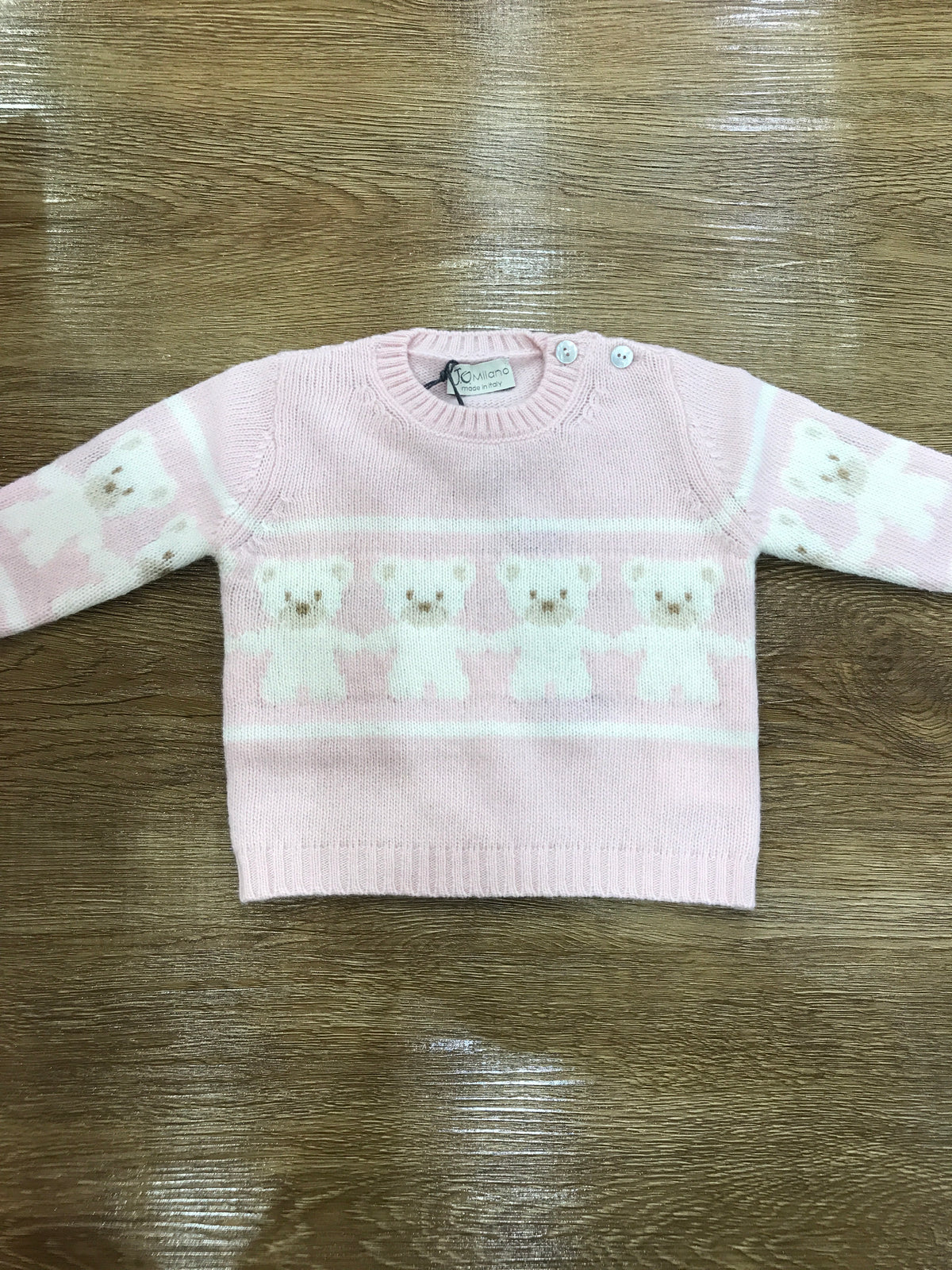 Maglione Jo Milano in lana con piccoli orsetti in panna sul davanti e sulle maniche