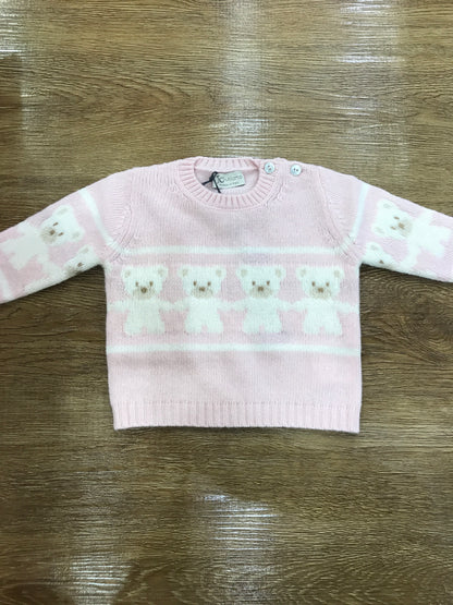 Maglione Jo Milano in lana con piccoli orsetti in panna sul davanti e sulle maniche