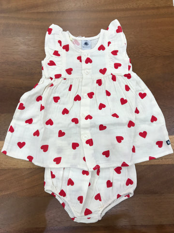 Completino Petit Bateau in cotone a cuoricini rossi