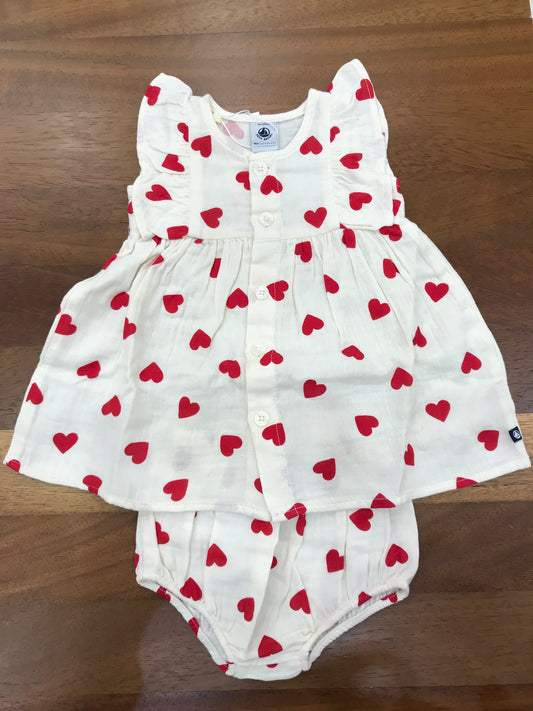 Completino Petit Bateau in cotone a cuoricini rossi