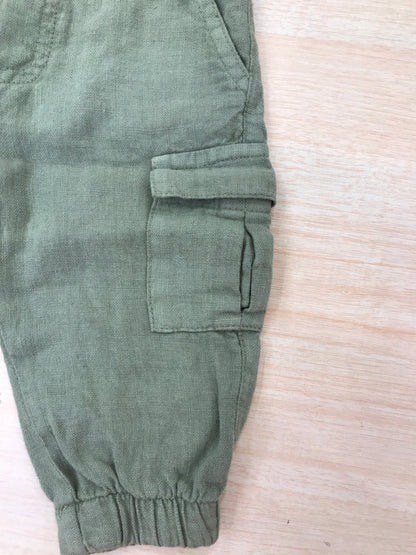Pantalone cargo in lino con finto bottone ed elastico con tasconi laterali