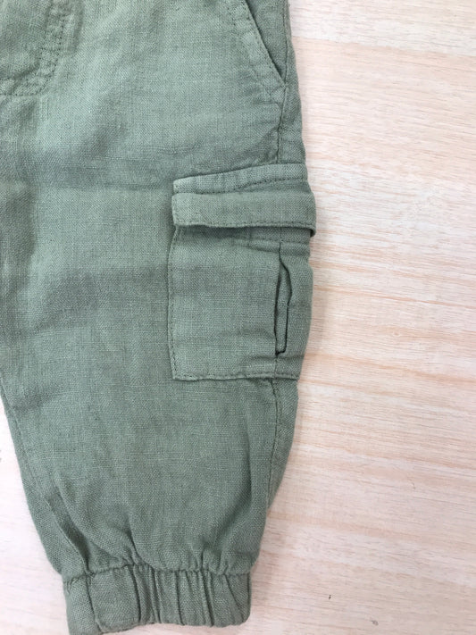 Pantalone cargo in lino con finto bottone ed elastico con tasconi laterali