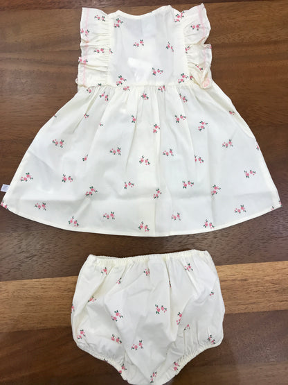 Completino Petit Bateau in cotone panna con fiori rosa con culotte