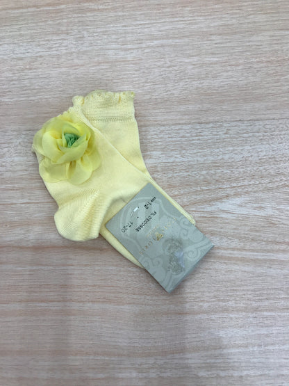 Calzino Story Loris in filo giallo con applicazione di fiore