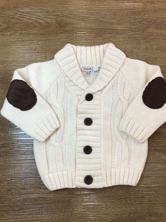 Cardigan Juppolà panna con lavorazione di trecce e bottoncini marroni