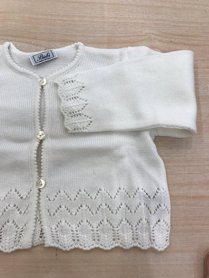 Cardigan Biebi in filo panna con lavorazione in basso