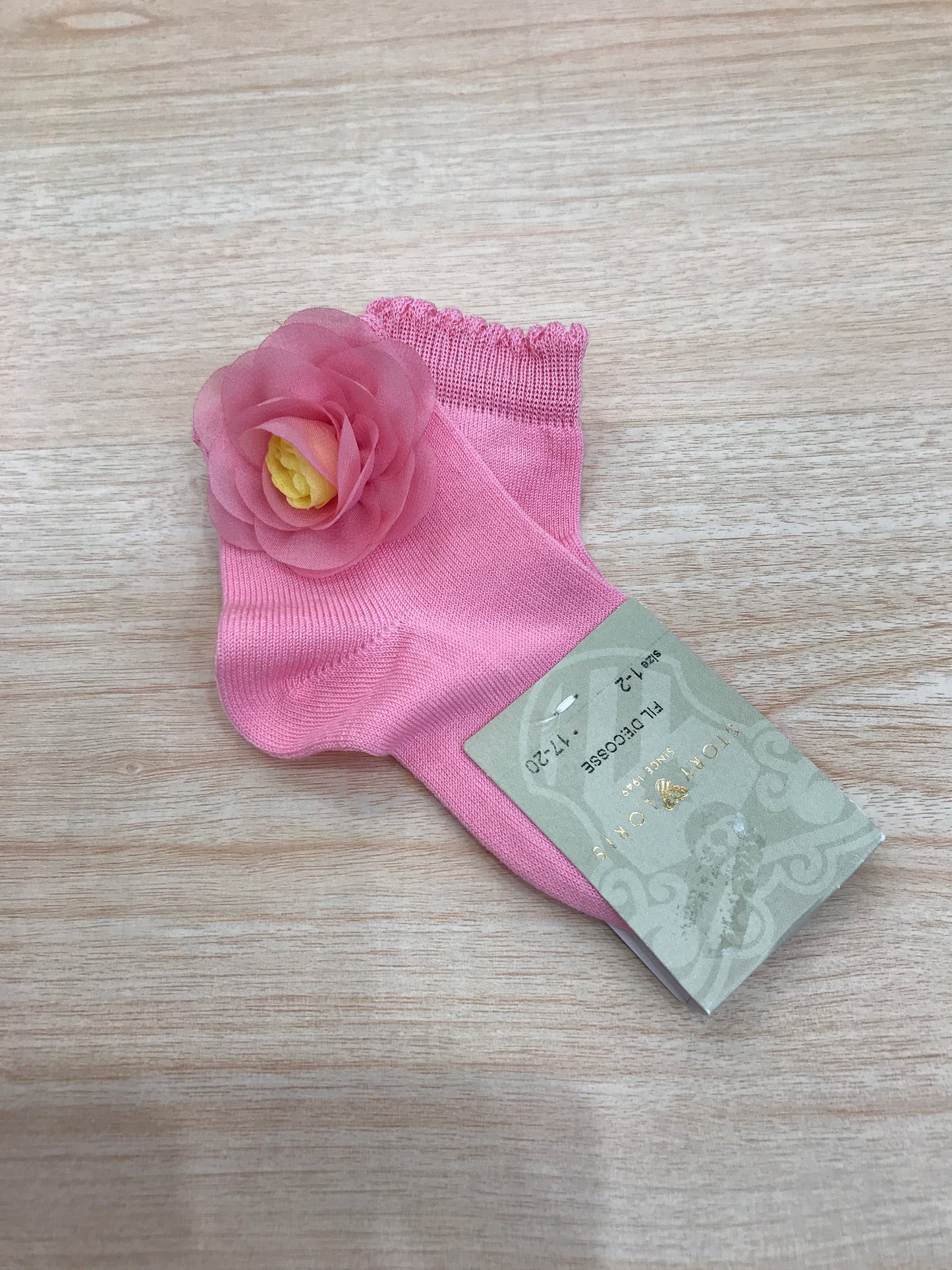 Calzino Story Loris in filo fucsia con applicazione di fiore