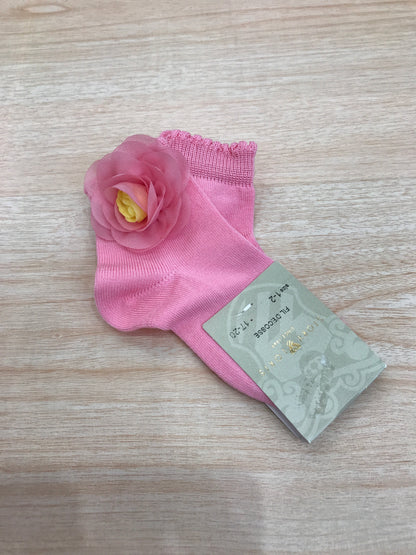 Calzino Story Loris in filo fucsia con applicazione di fiore