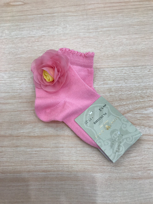 Calzino Story Loris in filo fucsia con applicazione di fiore