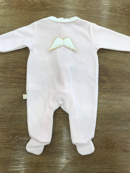 Tutina Baby Gi in ciniglia rosa intera con ali rifinite sul retro
