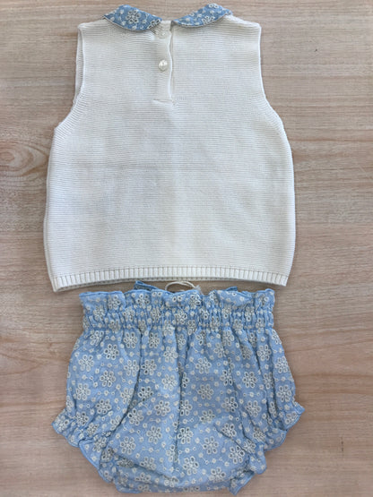 Completo Nanan due pezzi in filo di cotone con collo con san gallo con culotte con fiocco