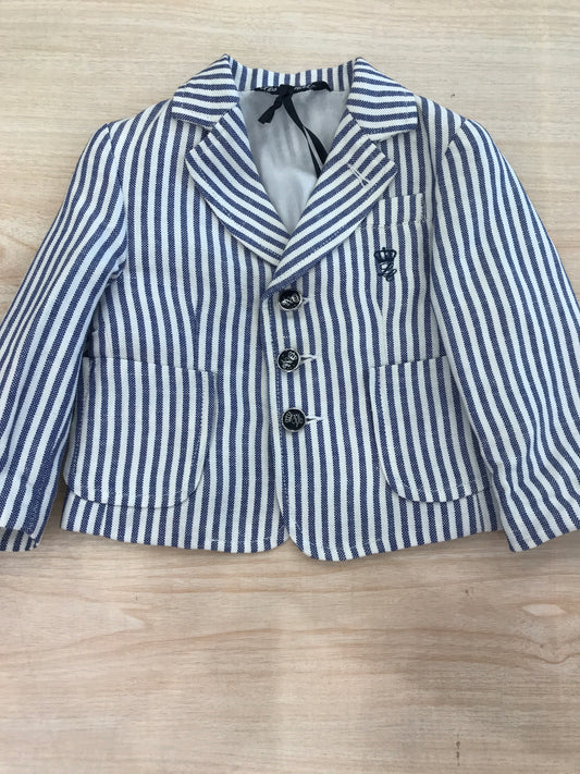 Giacca Les Copains in cotone manica lunga a righe bianche e blu con bottoncini e tasche