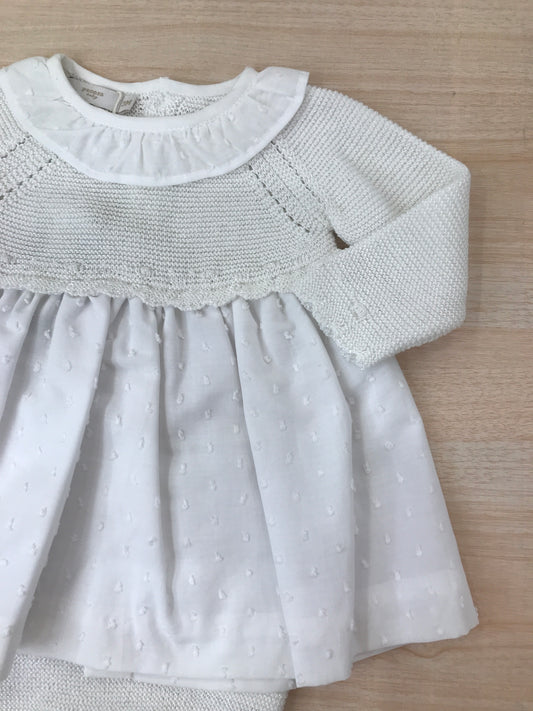 Abito PCS in filo manica lunga con colletto con rusche con culotte abbinata in filo