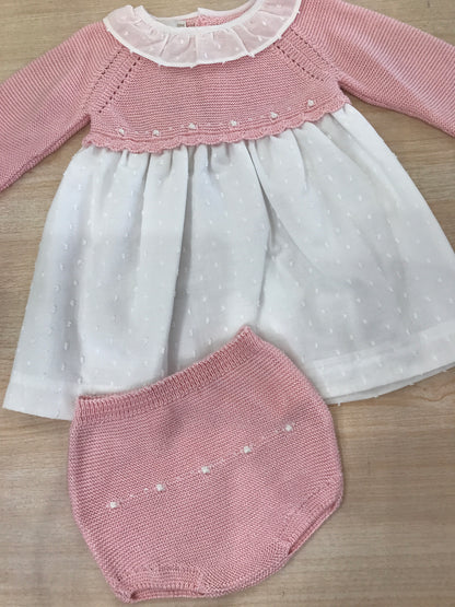 Abito PCS con corpetto in filo manica lunga con rusche ricamata con culotte con pois