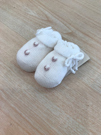 Babbucce Baby Lord in filo bianco con roselline e fiocchetti