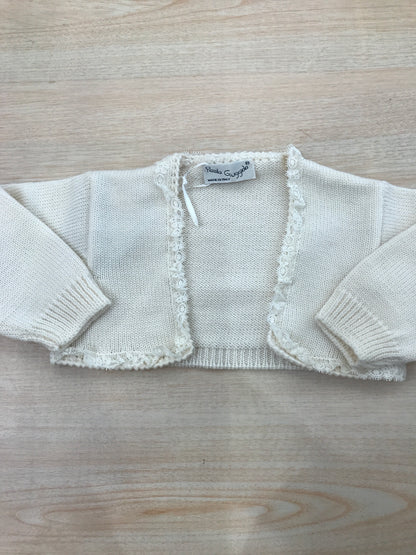 Cardigan Piccola Giuggiola in lana panna con valancienne al bordo