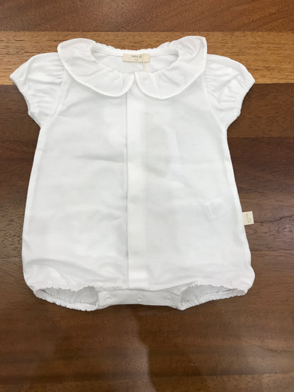 Pagliaccetto Baby Gi in cotone bianco mezza manica collo con rusche bianca