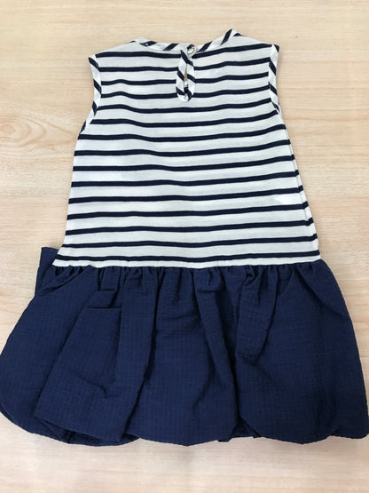 Abito Jo Milano in cotone a righe bianche e blu con gonna a sbuffo blu con fiocco laterale