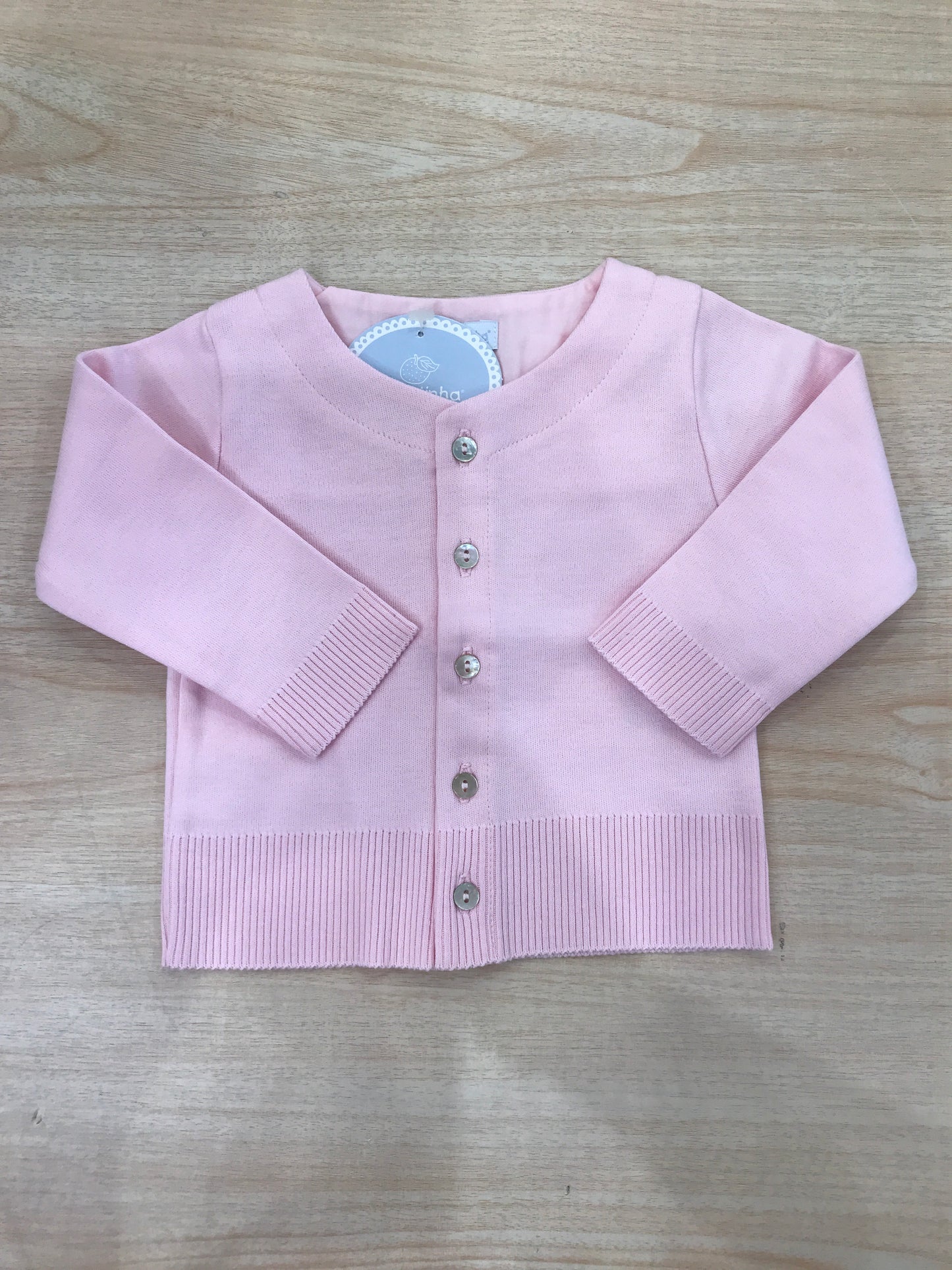Cardigan Laranjinha in cotone manica lunga rosa con piccoli bottoncini