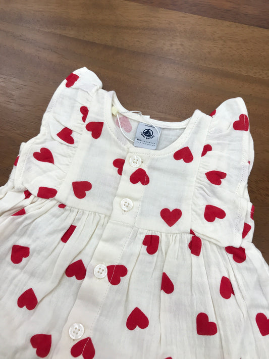 Completino Petit Bateau in cotone a cuoricini rossi