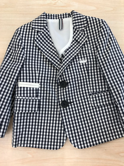 Giacca Sweet Baron a quadretti blu scuro e bianco con tasche sul davanti