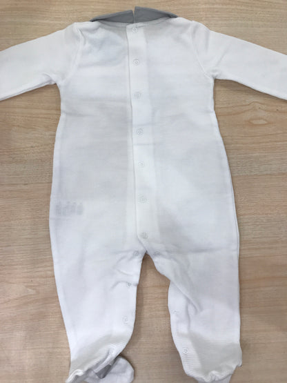 Tutina Laranjinha in cotone gamba lunga manica lunga con colletto grigio e punto smock sul davanti