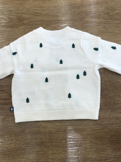 Maglioncino Petit Bateau color panna con piccoli alberelli verdi ricamati con due bottoncini laterali
