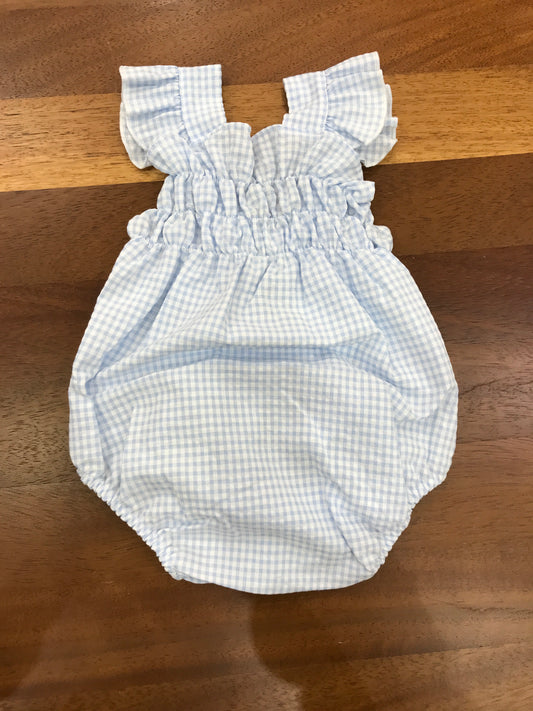 Pagliaccetto Baby Gi in cotone fantasia a quadretti con spalline con rusche con fiocco sul retro